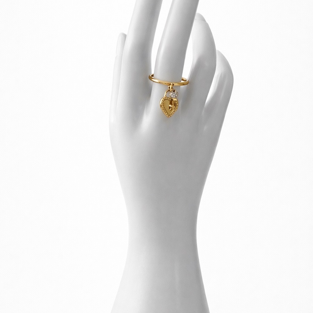 Gold Stainless Steel Adjustable Ring | Dangling Charm | One Size Fits Most